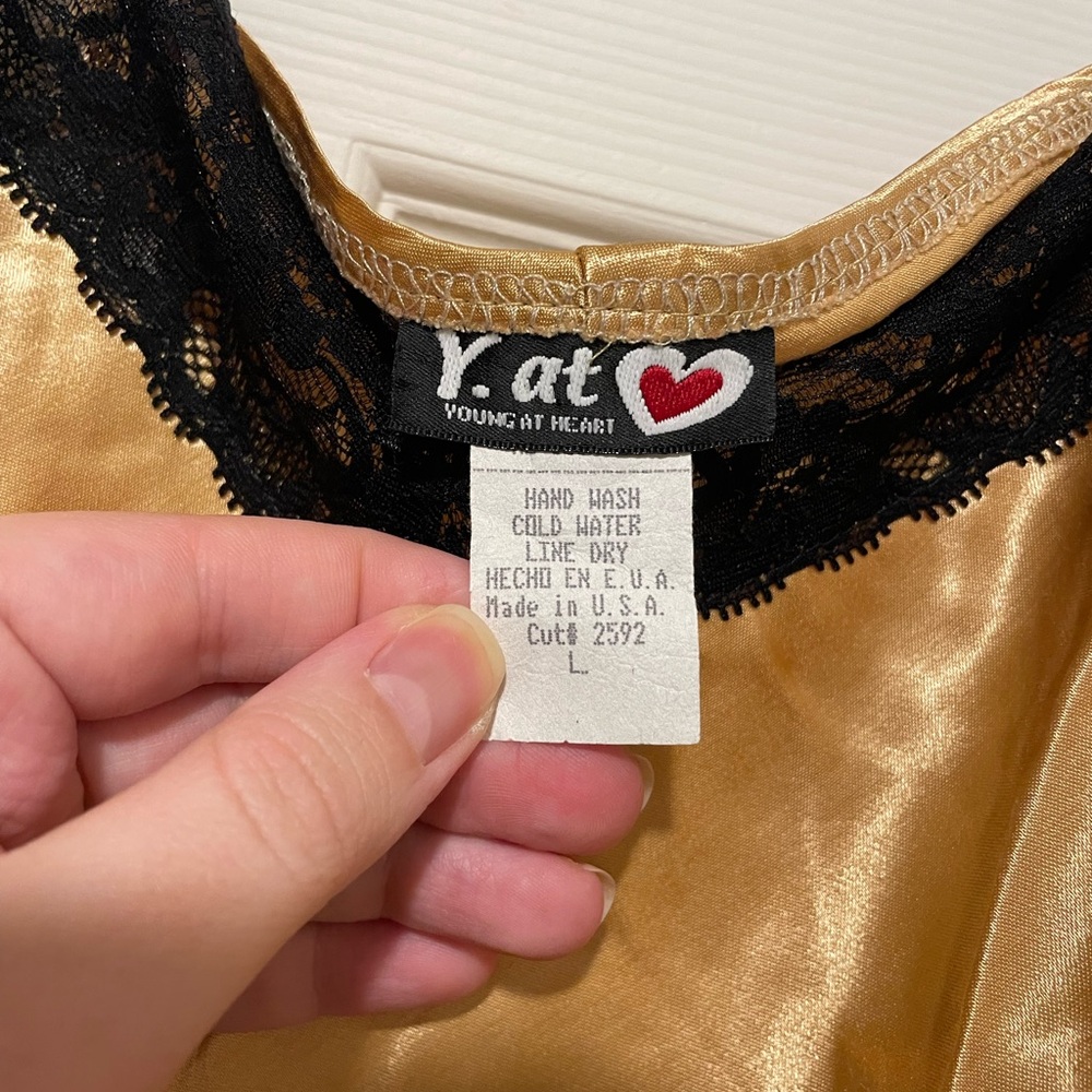 VTG Y2K Glamorous Gold Cami with Black Lace Trim - Picture 2 of 5
